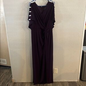 Alex Evenings Plum Cold-Shoulder Twist-Front Maxi Dress